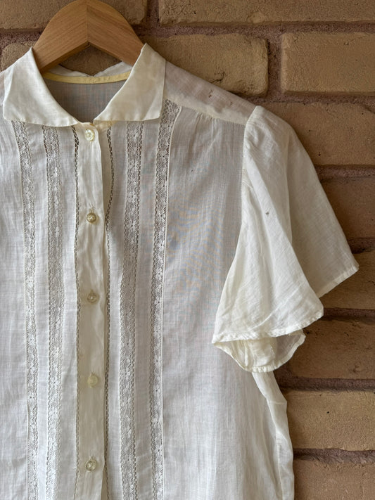40s sheer ivory cotton blouse