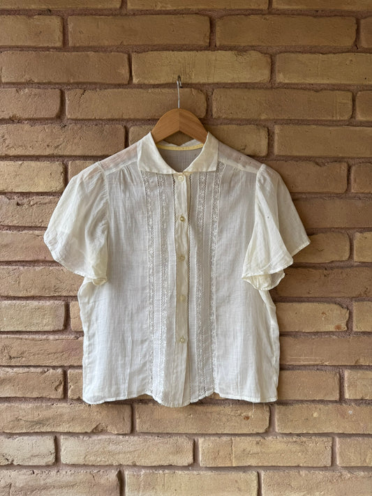 40s sheer ivory cotton blouse
