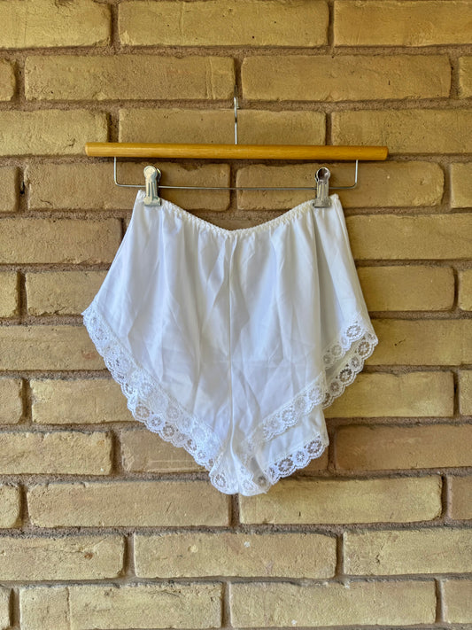 White satin lace shorts
