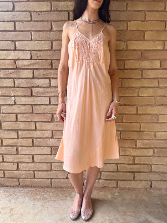 40s peach silk slip | M/L