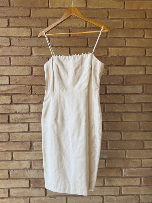 90s raw silk pearl trim dress set