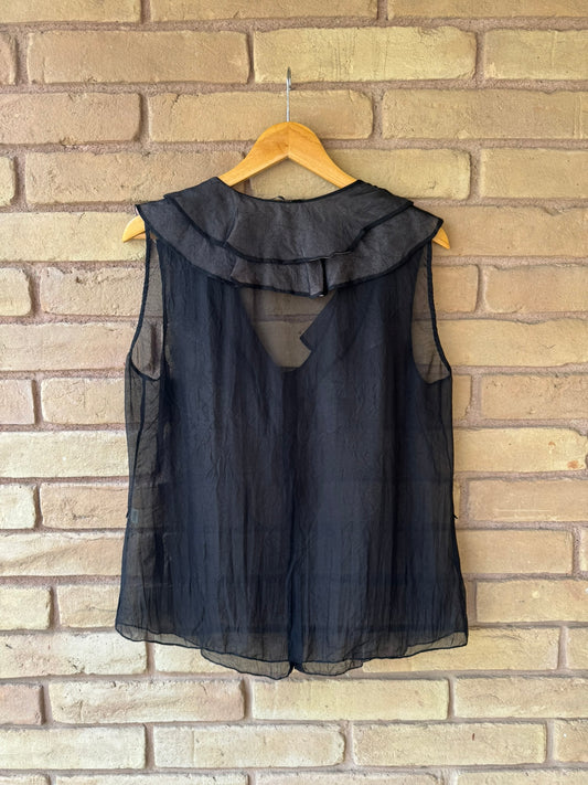 Elie Tahari sheer silk ruffle blouse