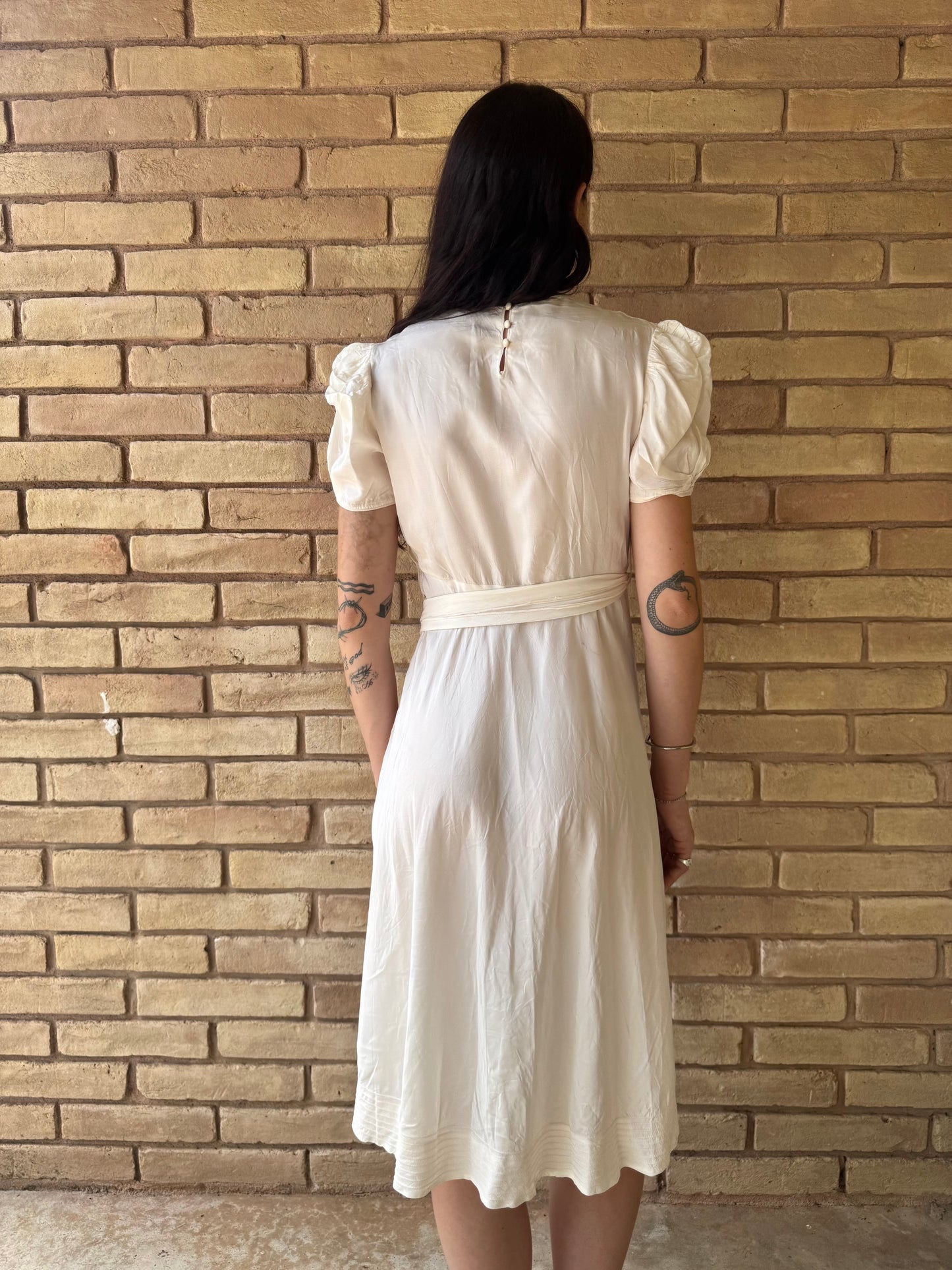30s palest pink puff sleeve dress | S