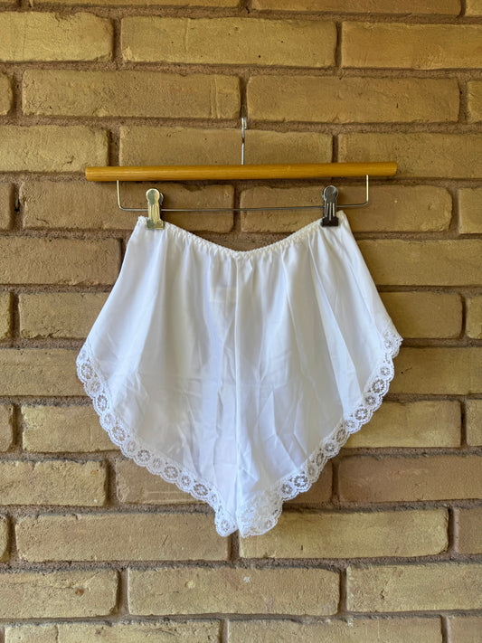 White satin lace shorts