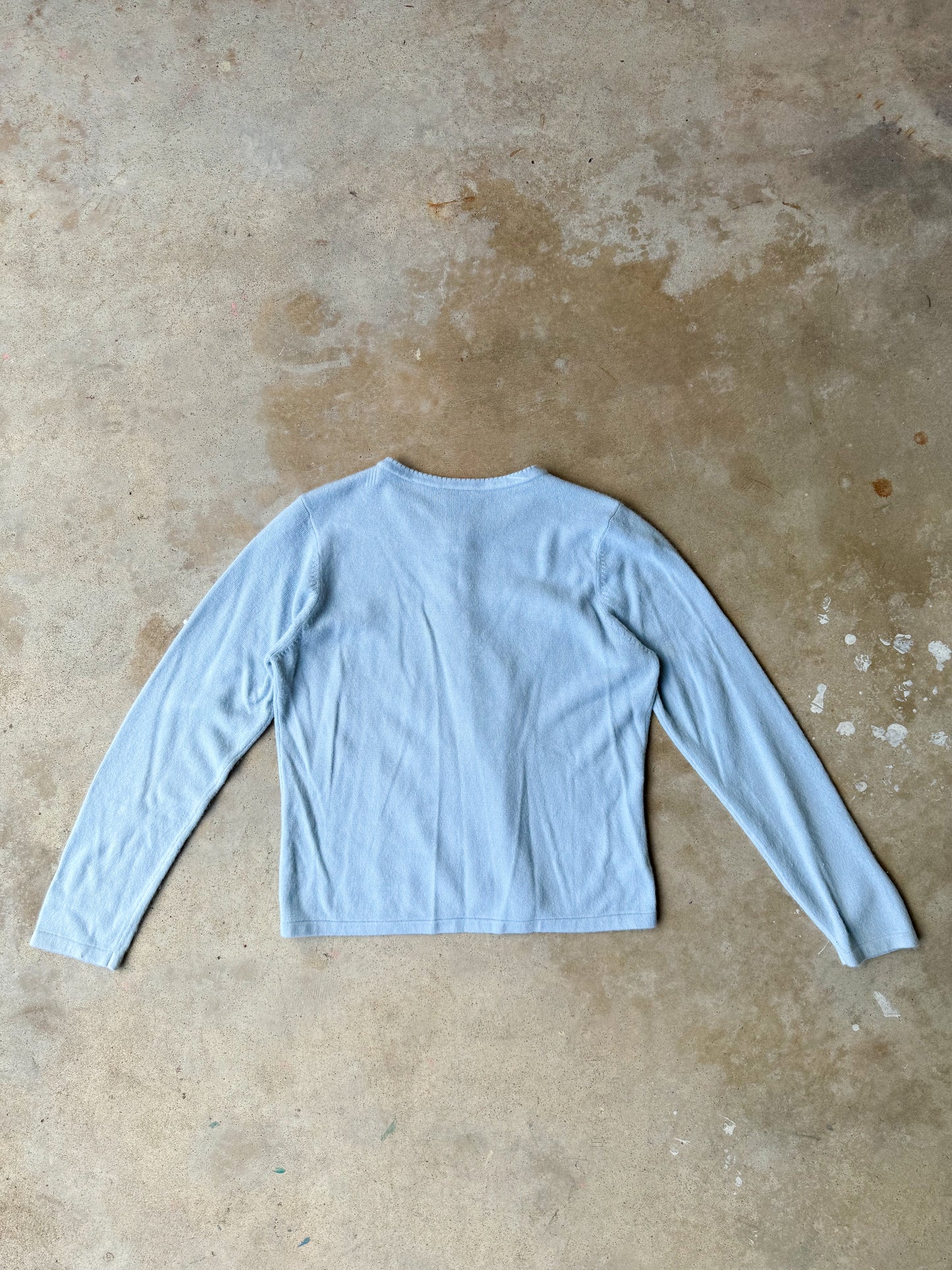 powder blue embroidered cardigan