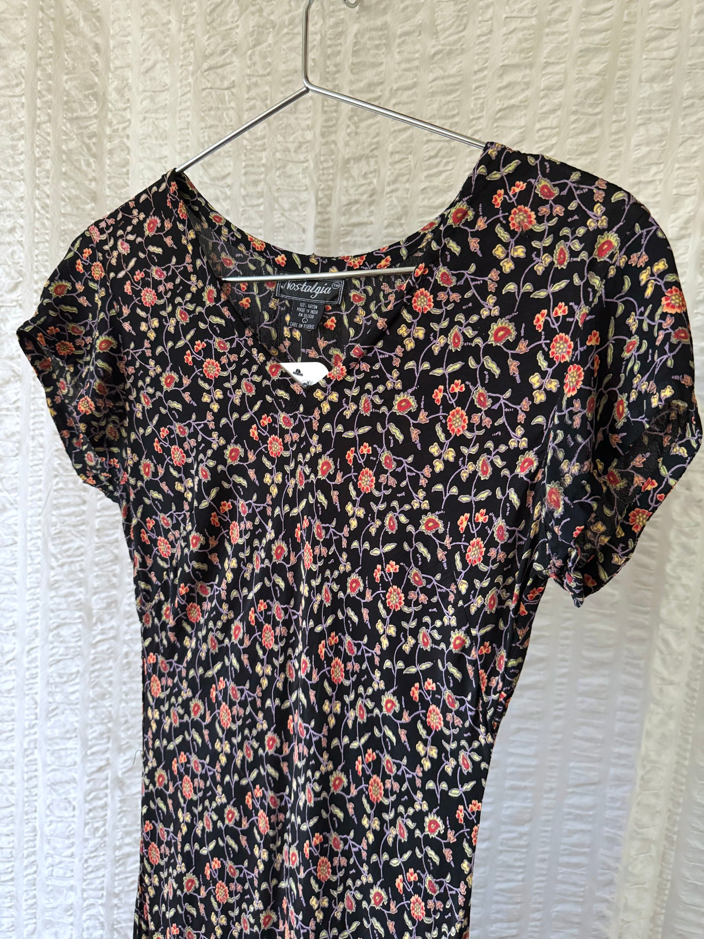 90s rayon floral bias cut dress