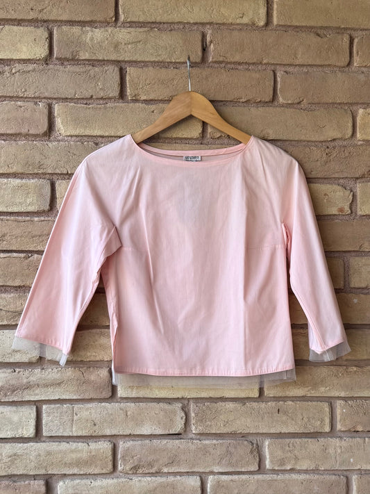 90s mesh trim cotton top