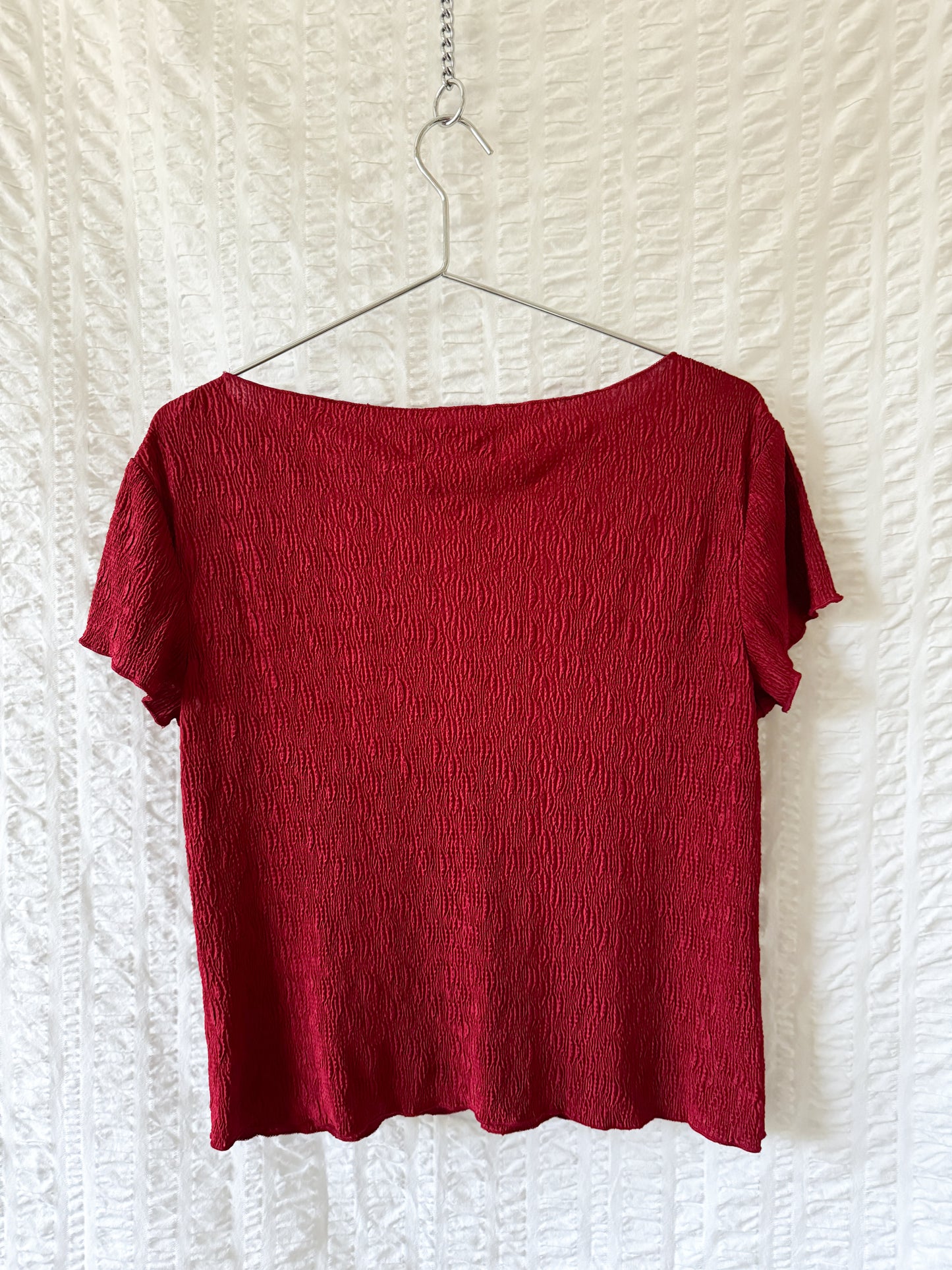 90s wine red textured top