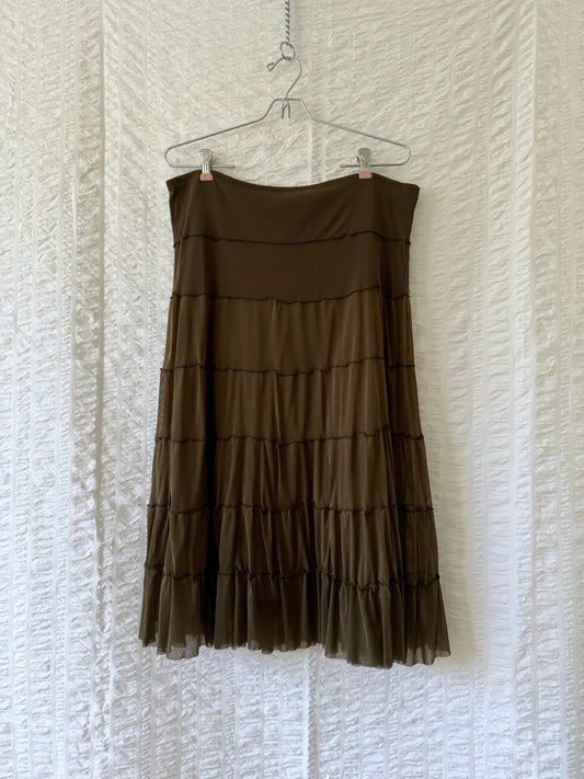 brown mesh tiered skirt