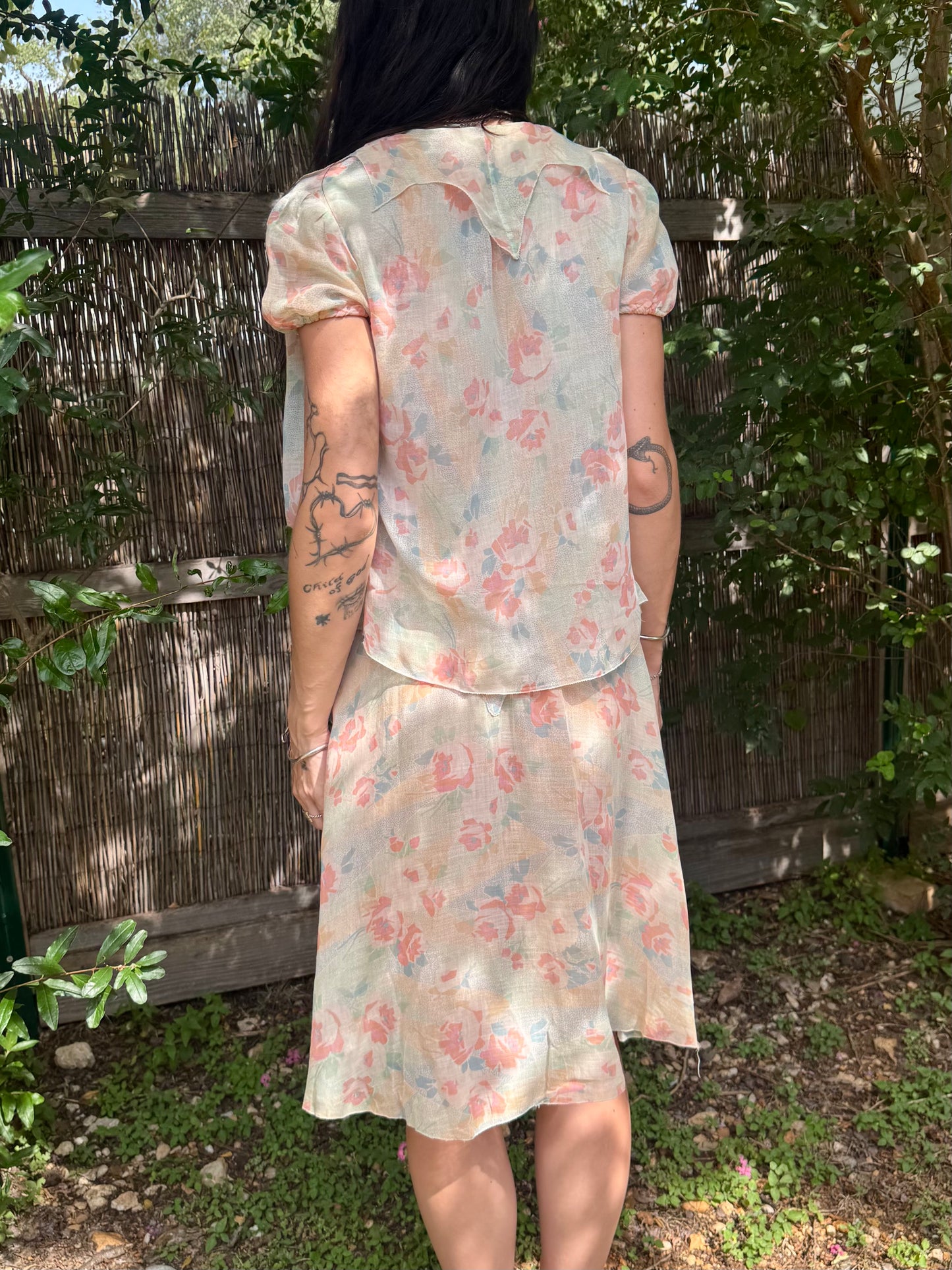 1920s cotton floral dress set | S