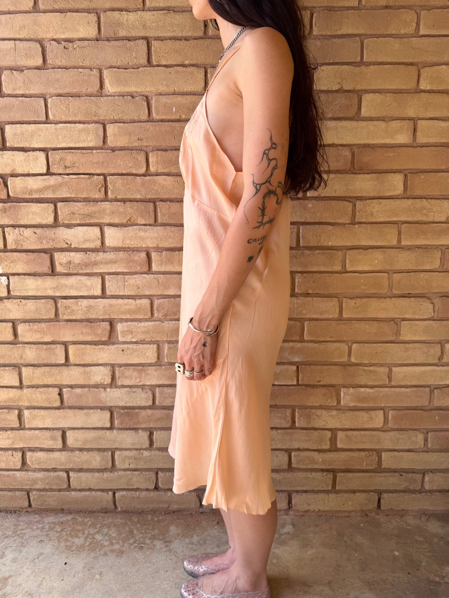 40s peach silk slip | M/L