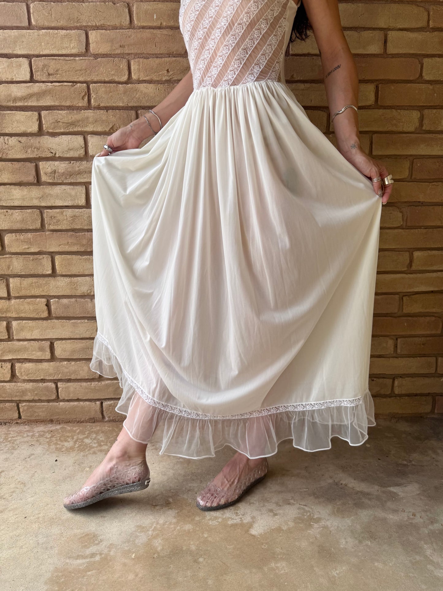 1950s Beau Monde lace chiffon nightgown | S