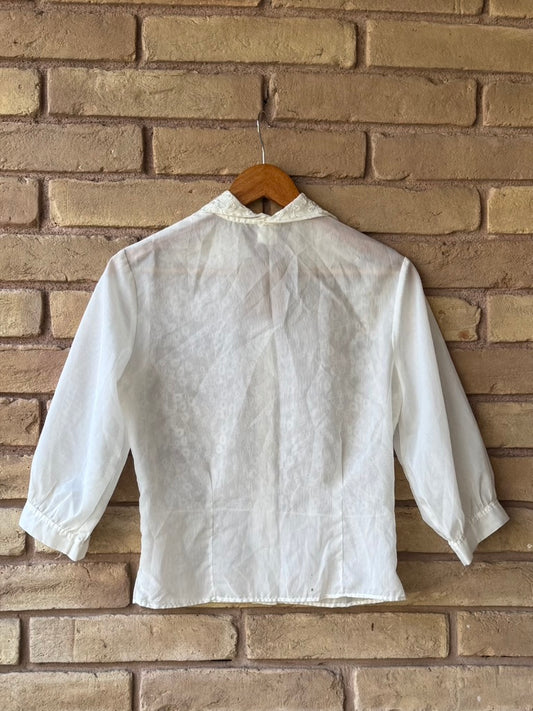 60s sheer nylon embroidered blouse
