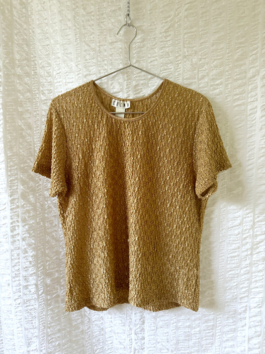 90s stretchy gold lace top