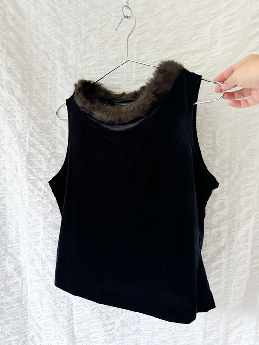 faux fur trim velvet top