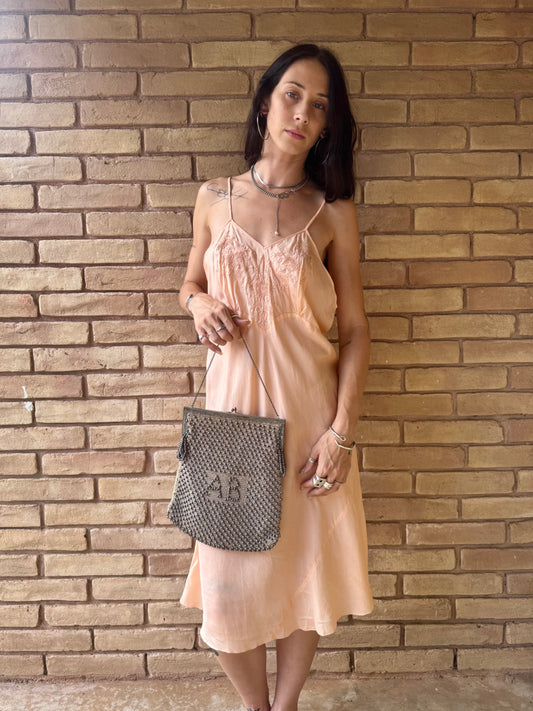 40s peach silk slip | M/L