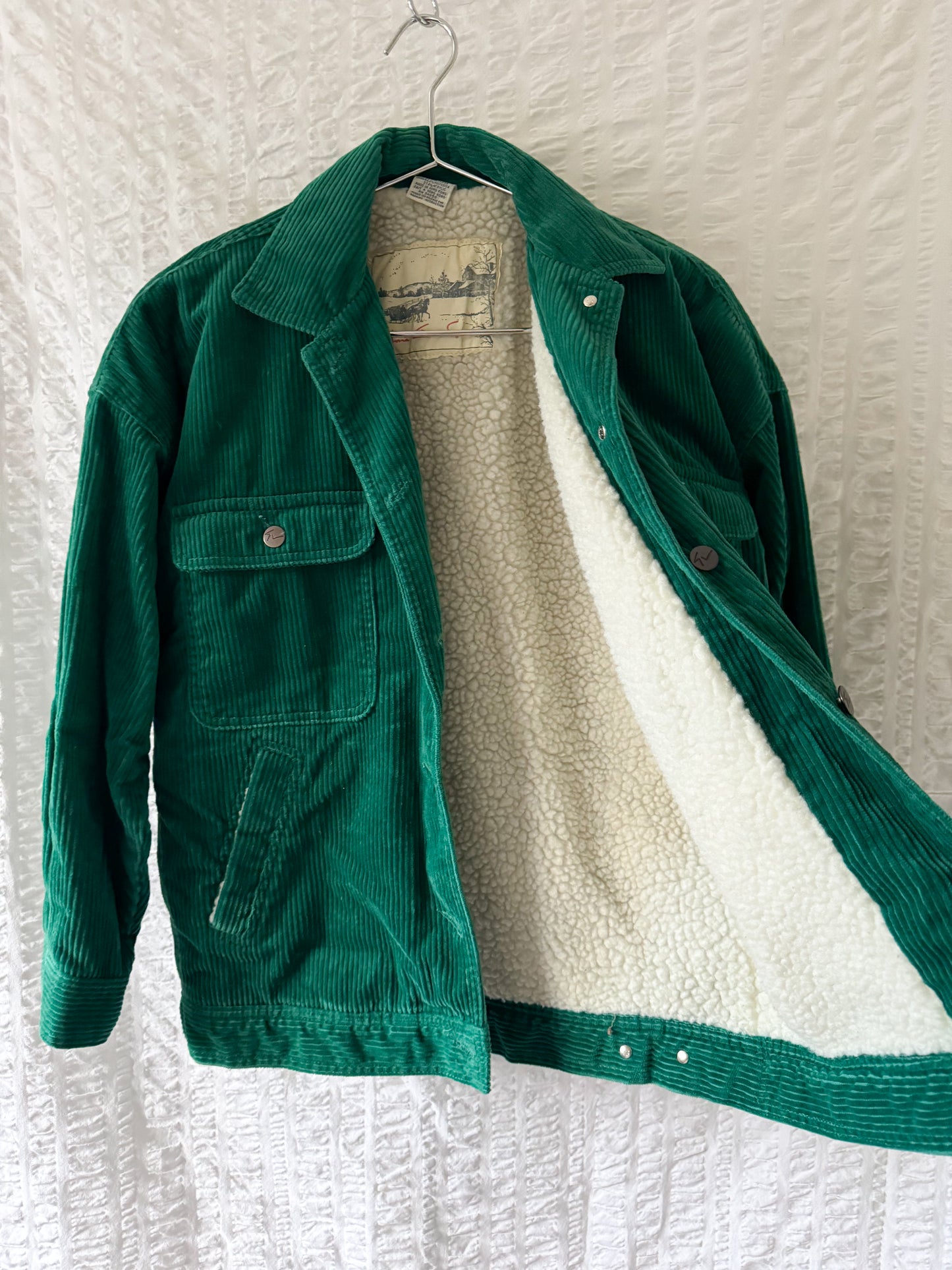 emerald corduroy shearling-lined boxy jacket