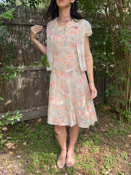 1920s cotton floral dress set | S