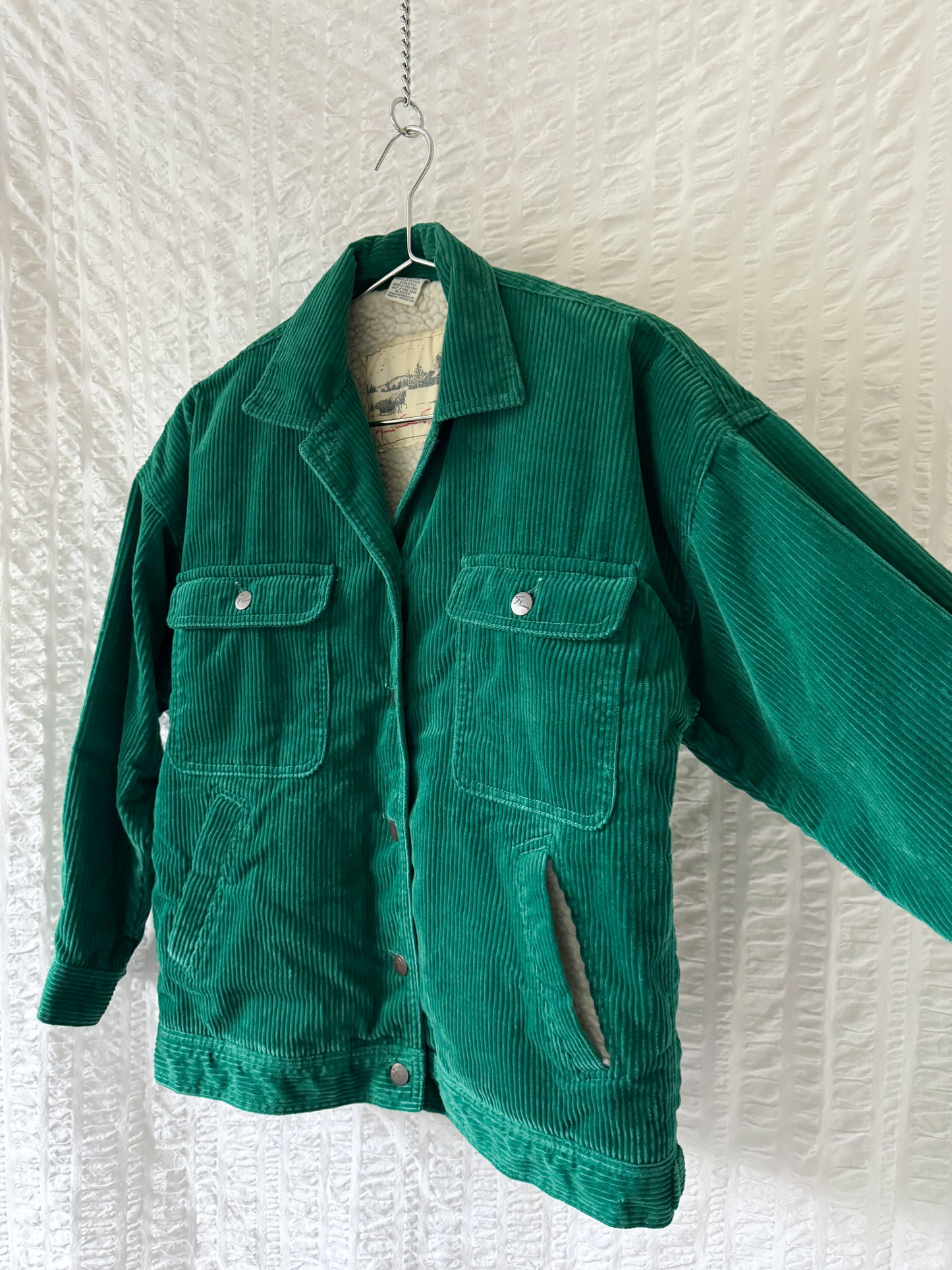 emerald corduroy shearling-lined boxy jacket