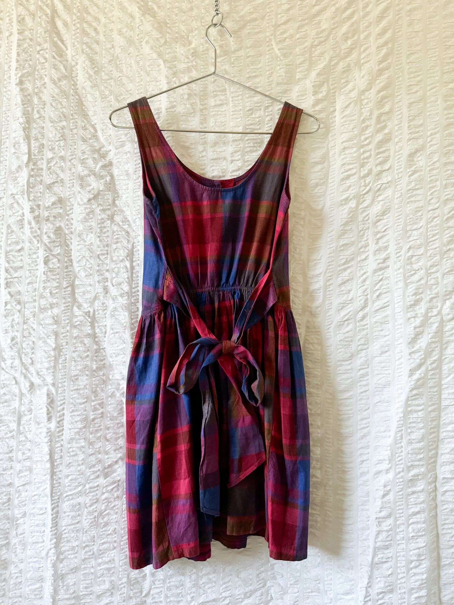 80s cotton plaid mini dress