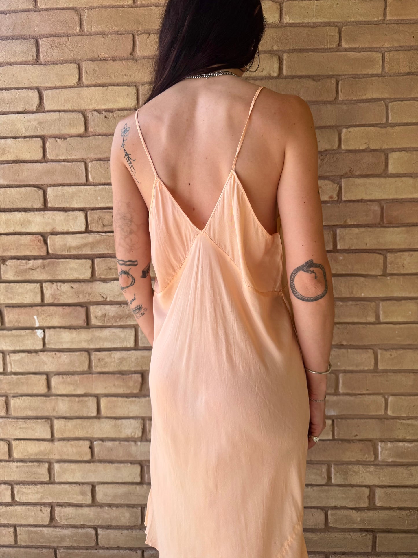 40s peach silk slip | M/L