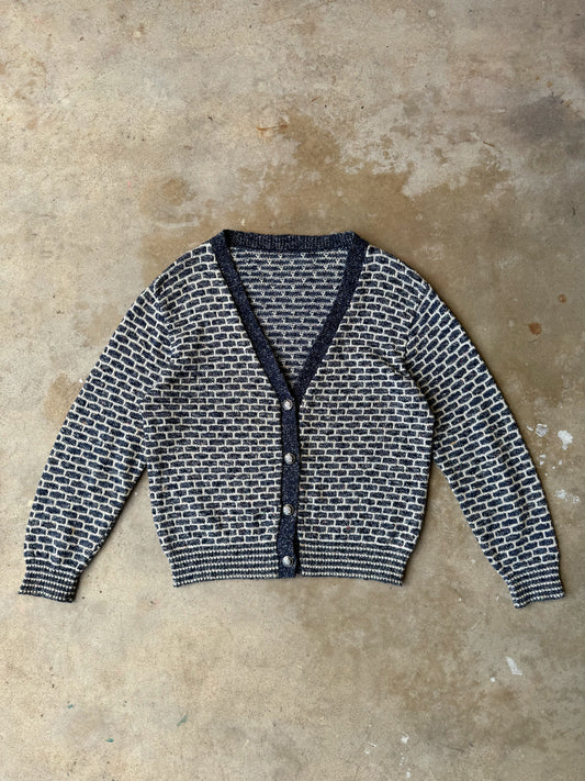 80s block pattern cardigan