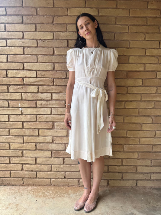 30s palest pink puff sleeve dress | S