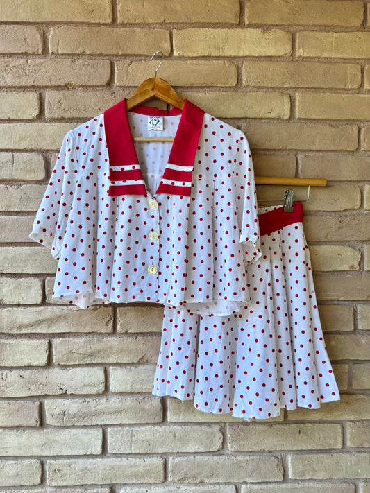 80s polka dot flowy shorts set