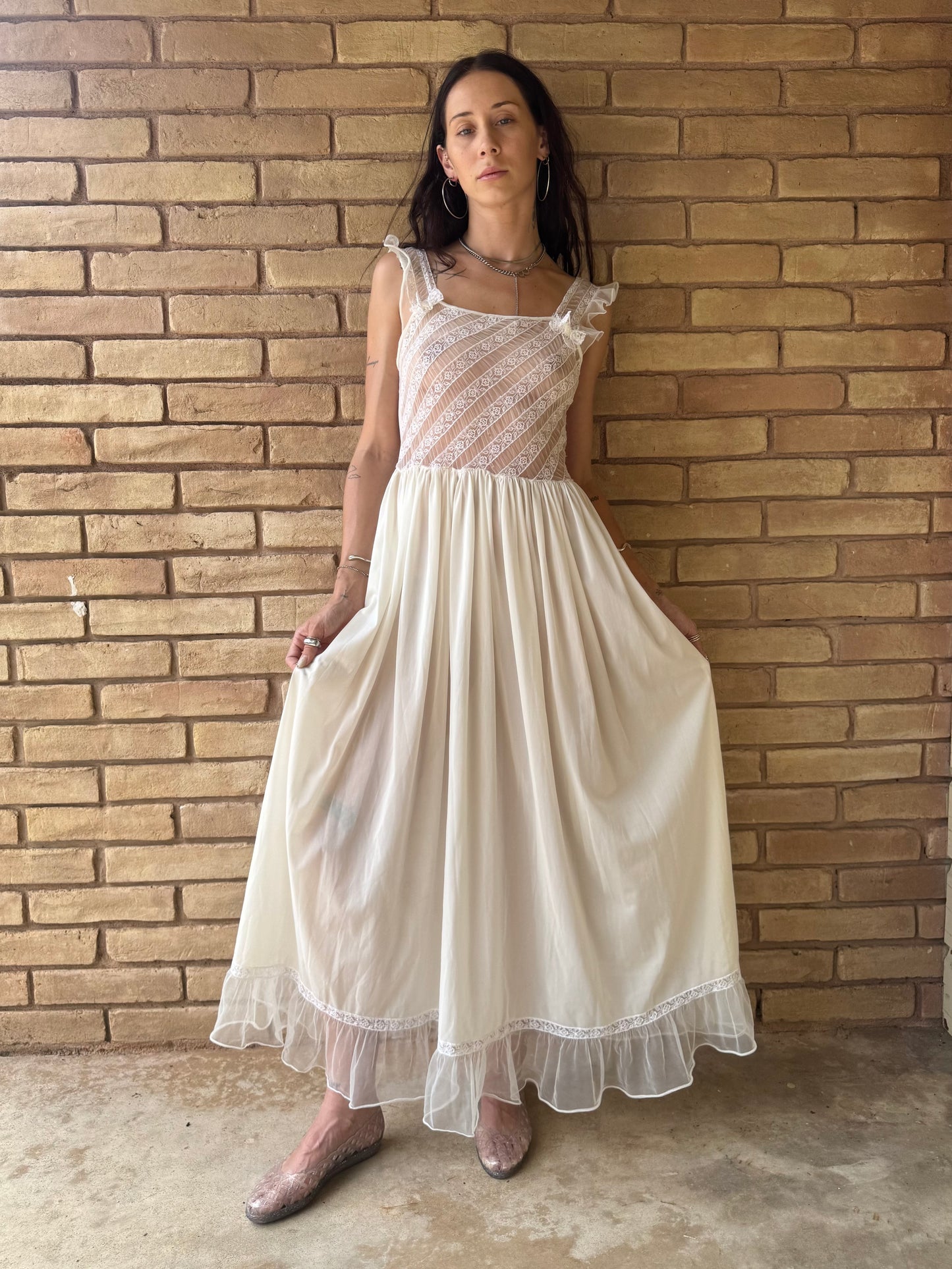 1950s Beau Monde lace chiffon nightgown | S