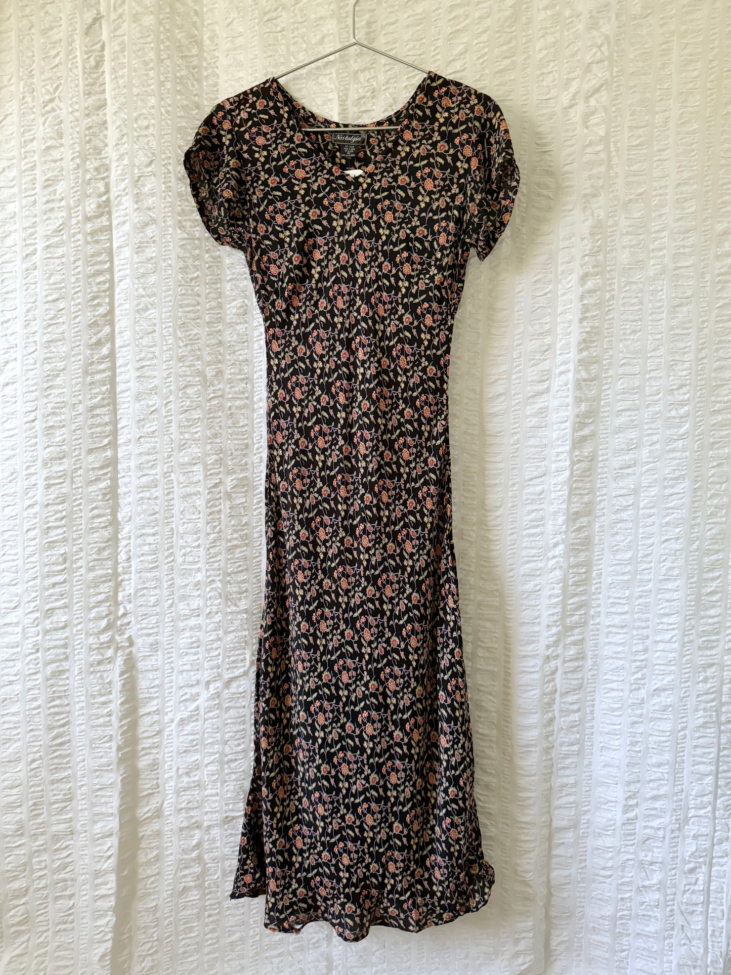 90s rayon floral bias cut dress