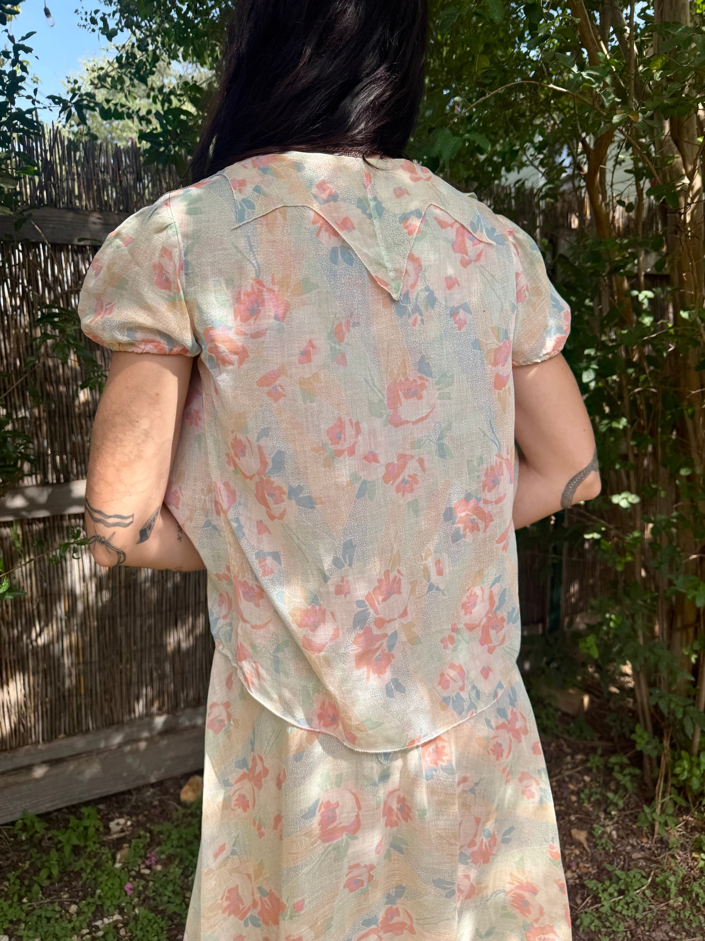 1920s cotton floral dress set | S