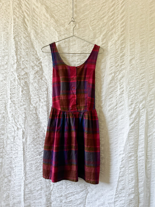 80s cotton plaid mini dress