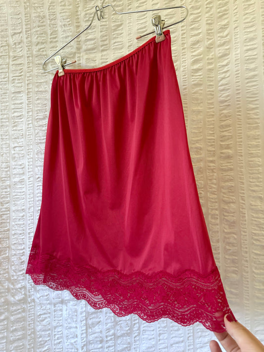 berry pink lace slip skirt