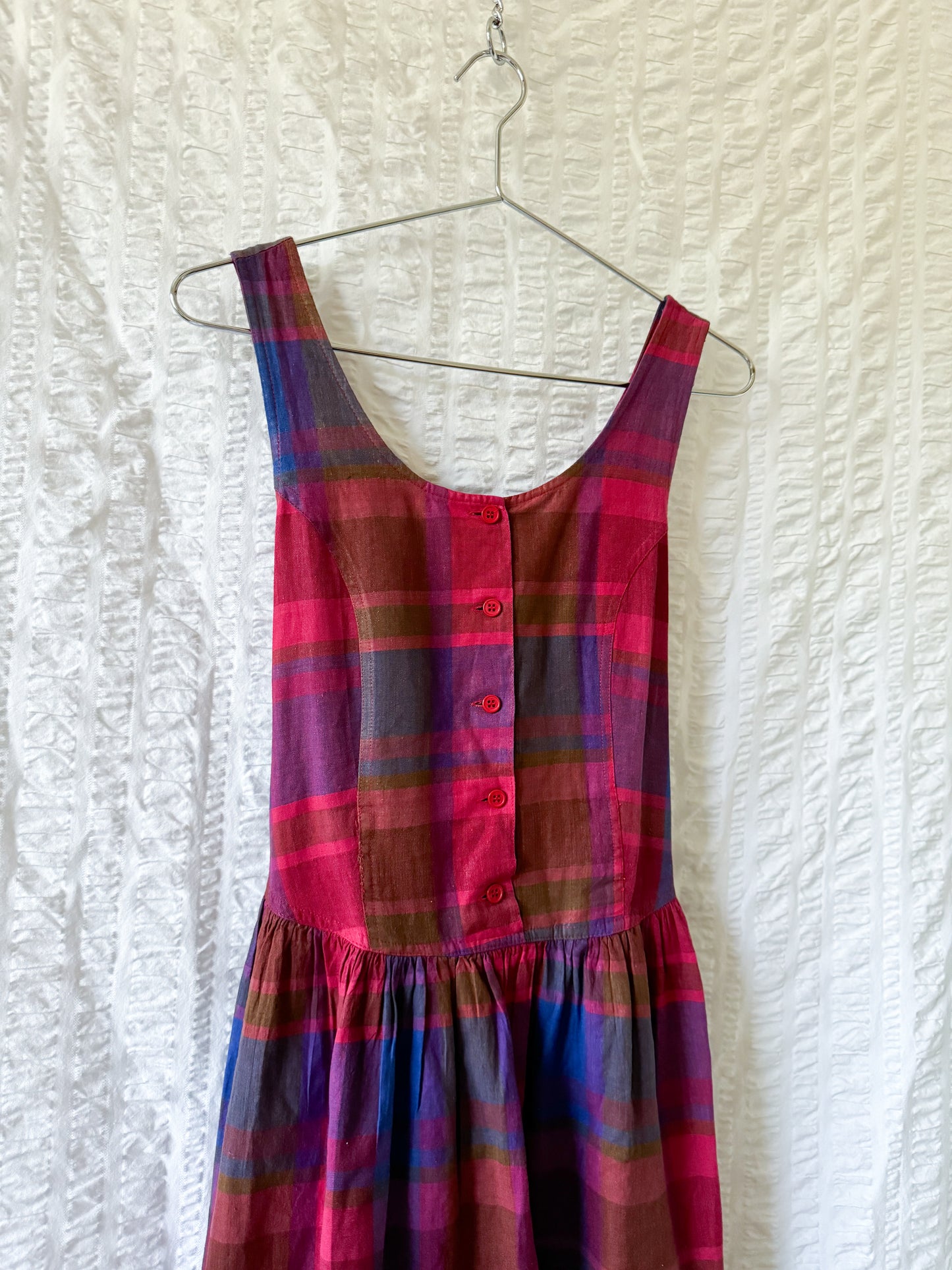 80s cotton plaid mini dress