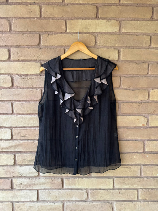 Elie Tahari sheer silk ruffle blouse