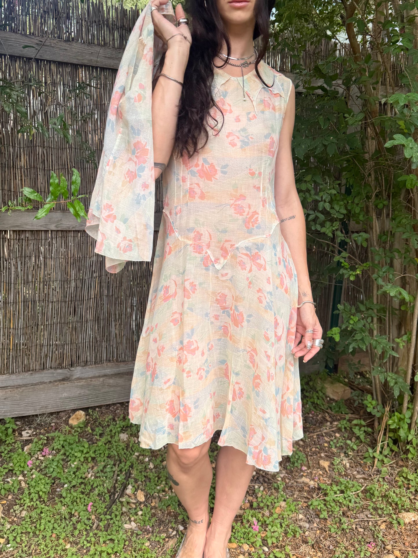 1920s cotton floral dress set | S
