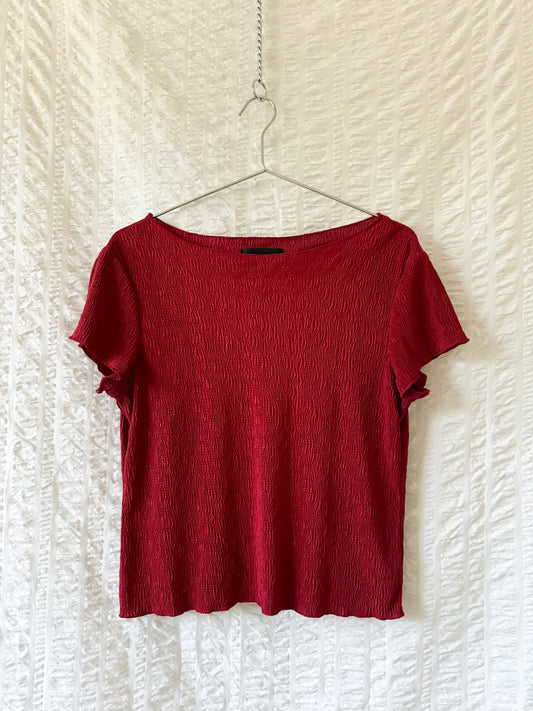 90s wine red textured top