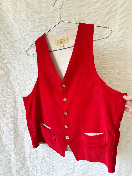 vintage cherry red corduroy vest