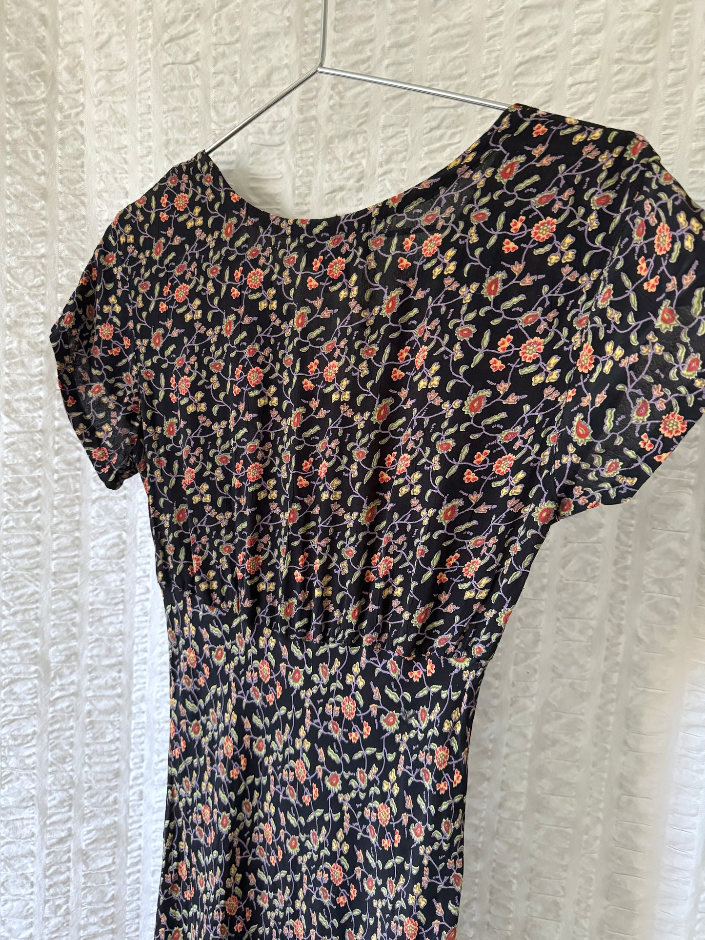 90s rayon floral bias cut dress