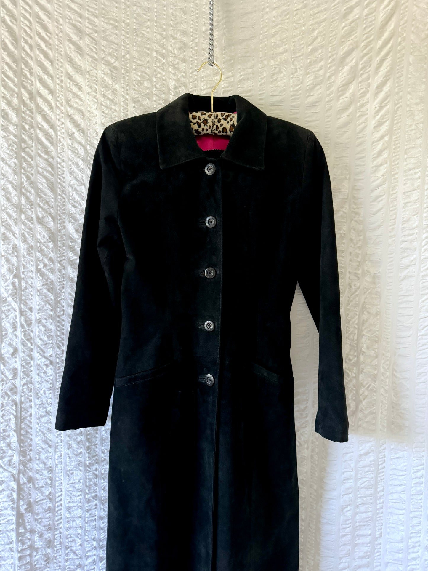 y2k west coast leather black suede full-length coat