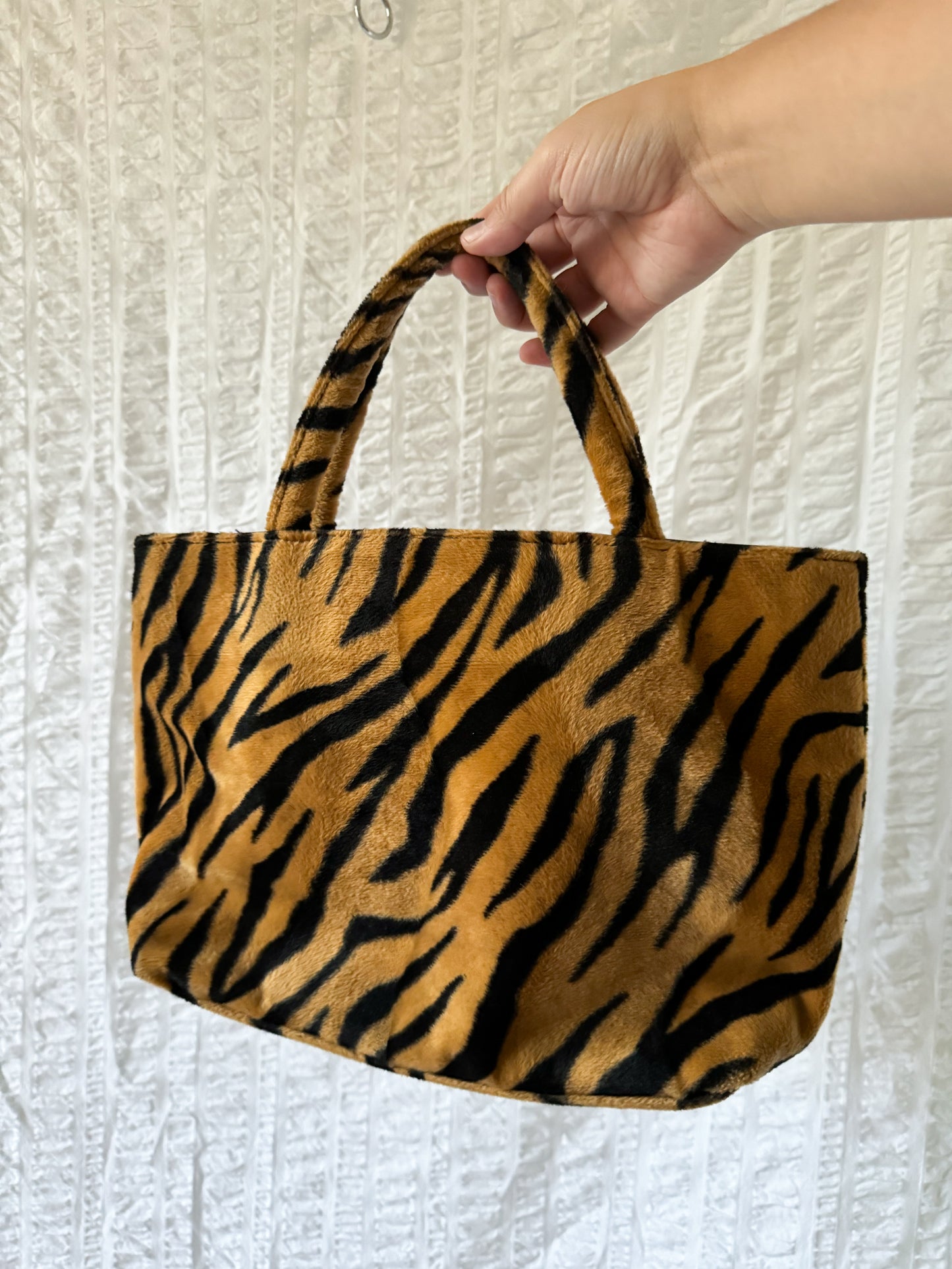 90s fuzzy tiger purse