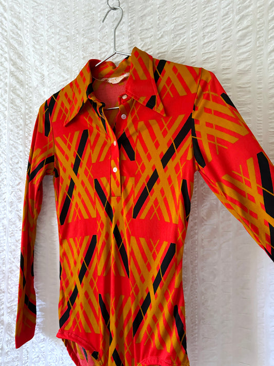 70s red psychedelic bodysuit