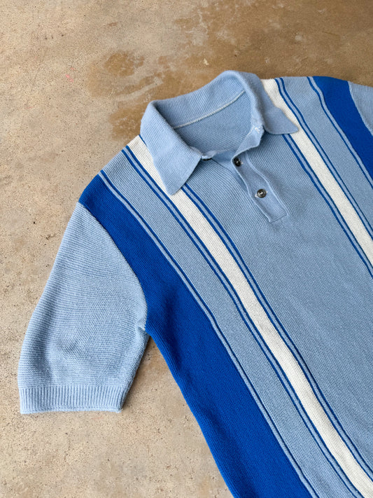 blue collared knit polo top