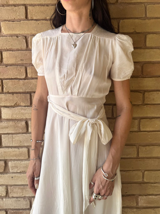 30s palest pink puff sleeve dress | S