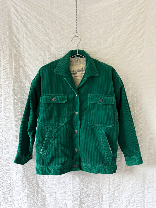 emerald corduroy shearling-lined boxy jacket