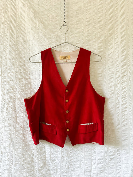 vintage cherry red corduroy vest