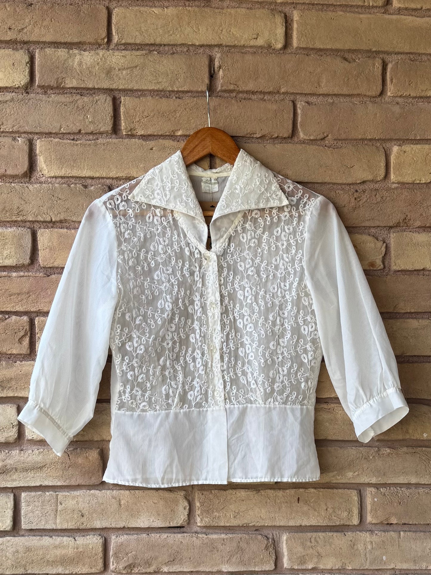 60s sheer nylon embroidered blouse