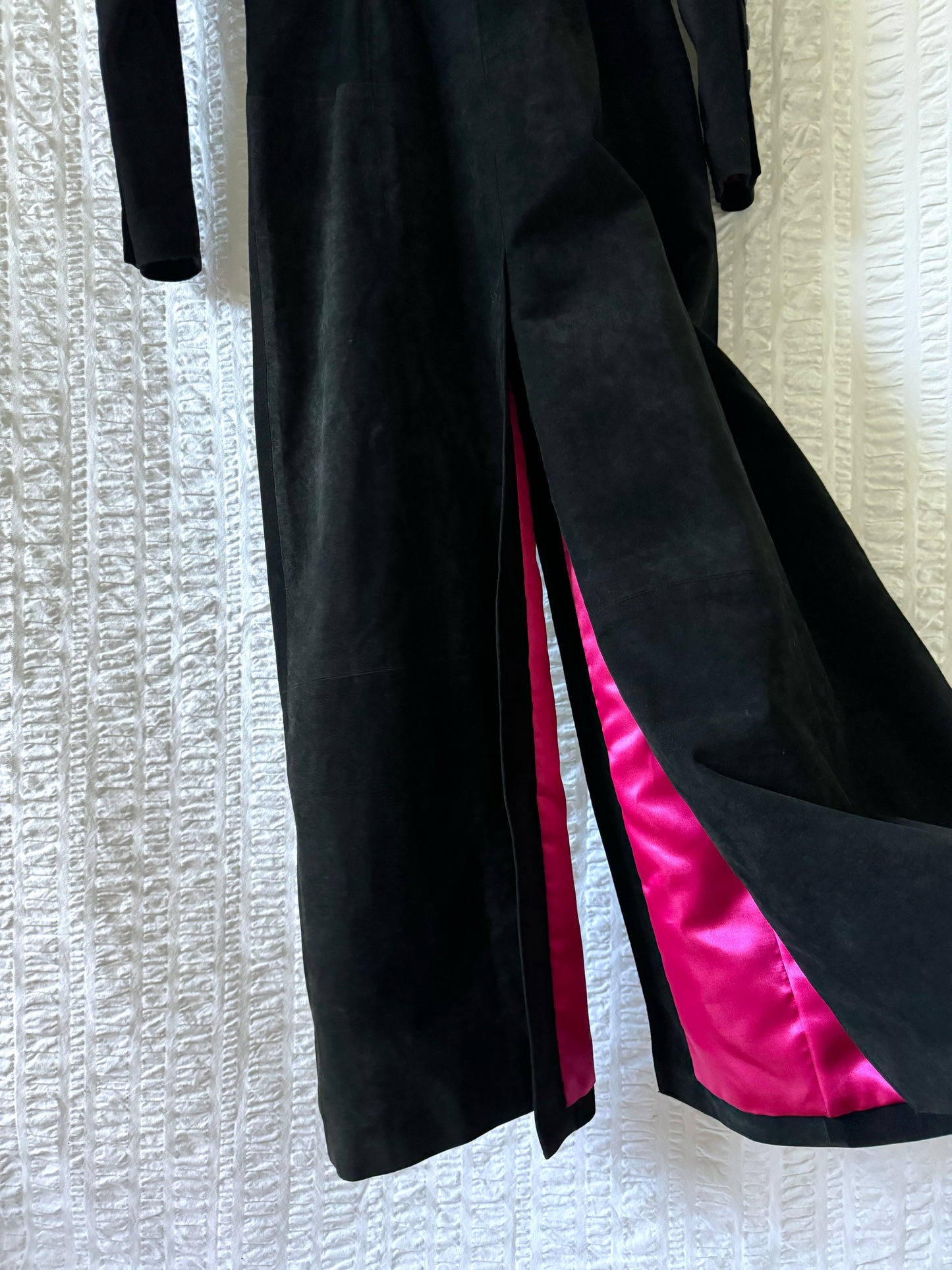 y2k west coast leather black suede full-length coat