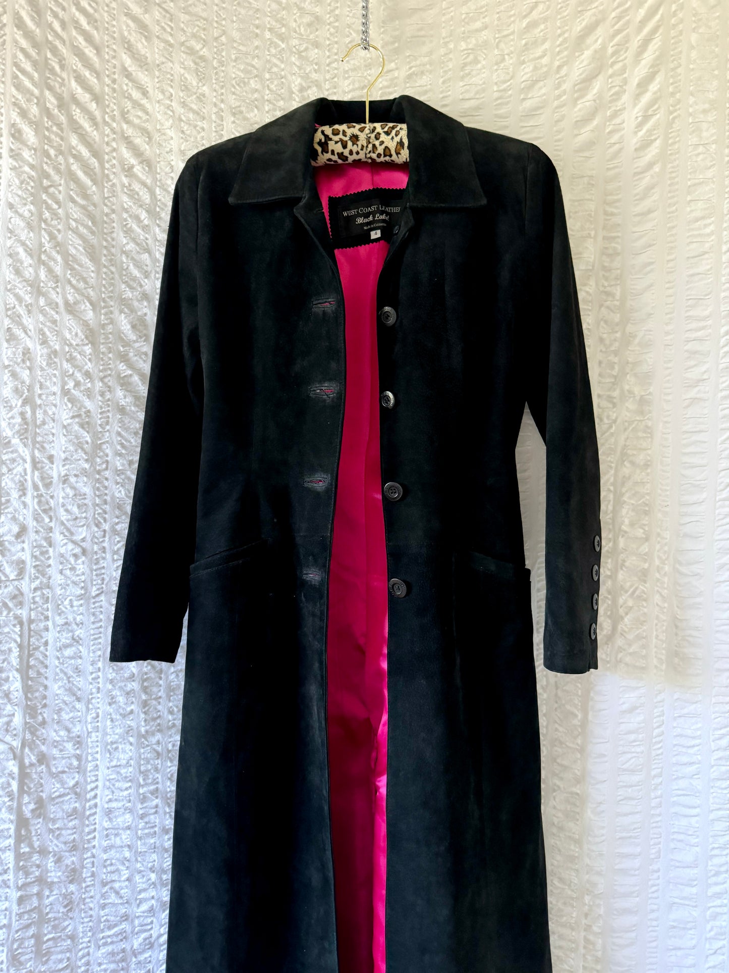 y2k west coast leather black suede full-length coat