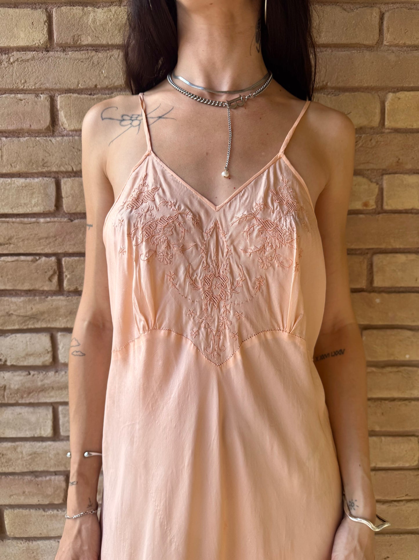 40s peach silk slip | M/L